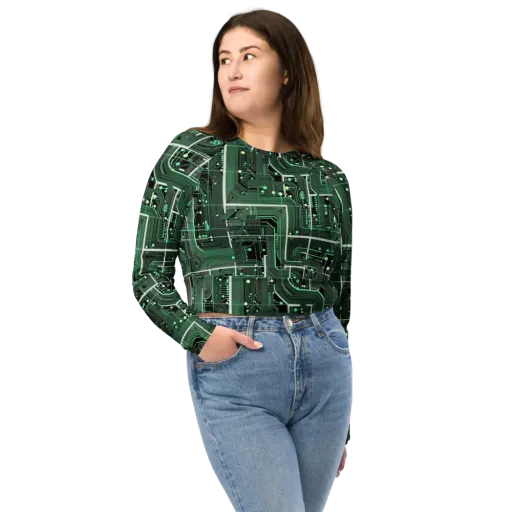 Emerald Motherboard on a Long Sleeve Crop Top