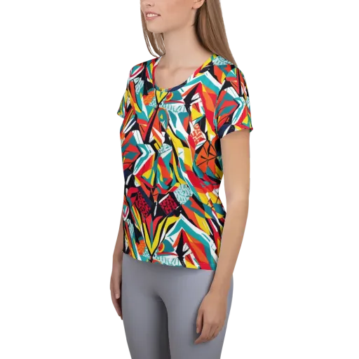 Spectrum Fracture on a Women's Athletic T-Shirt