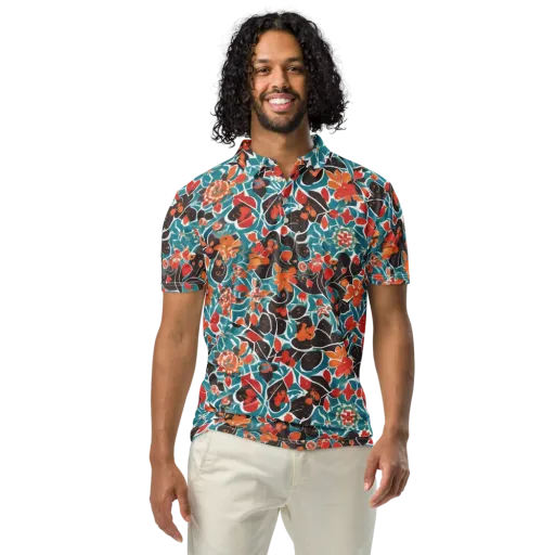 Carmine Canopy on a Men's Slim Fit Polo Shirt