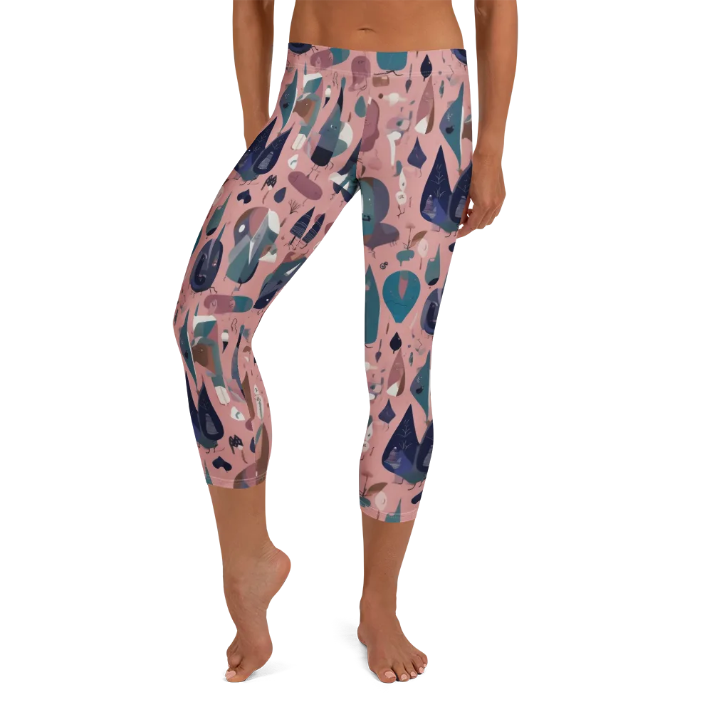 Rosy Oddbirds on Capri Leggings — Front