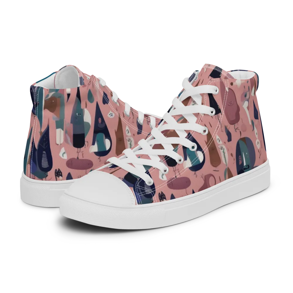 Rosy Oddbirds on Men's High Top Canvas Shoes — Left