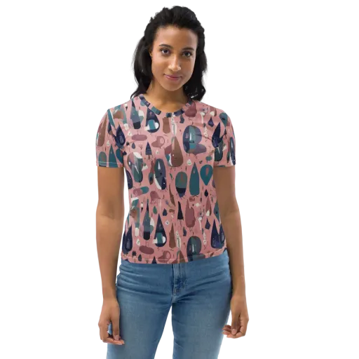 Rosy Oddbirds on a Women's Crew Neck T-Shirt
