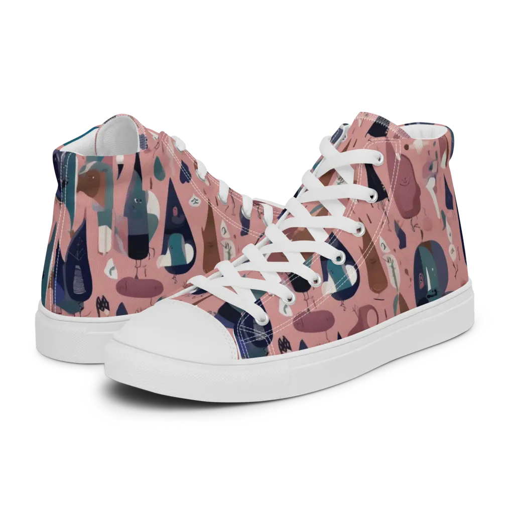 Rosy Oddbirds on Women's High Top Canvas Shoes — Left