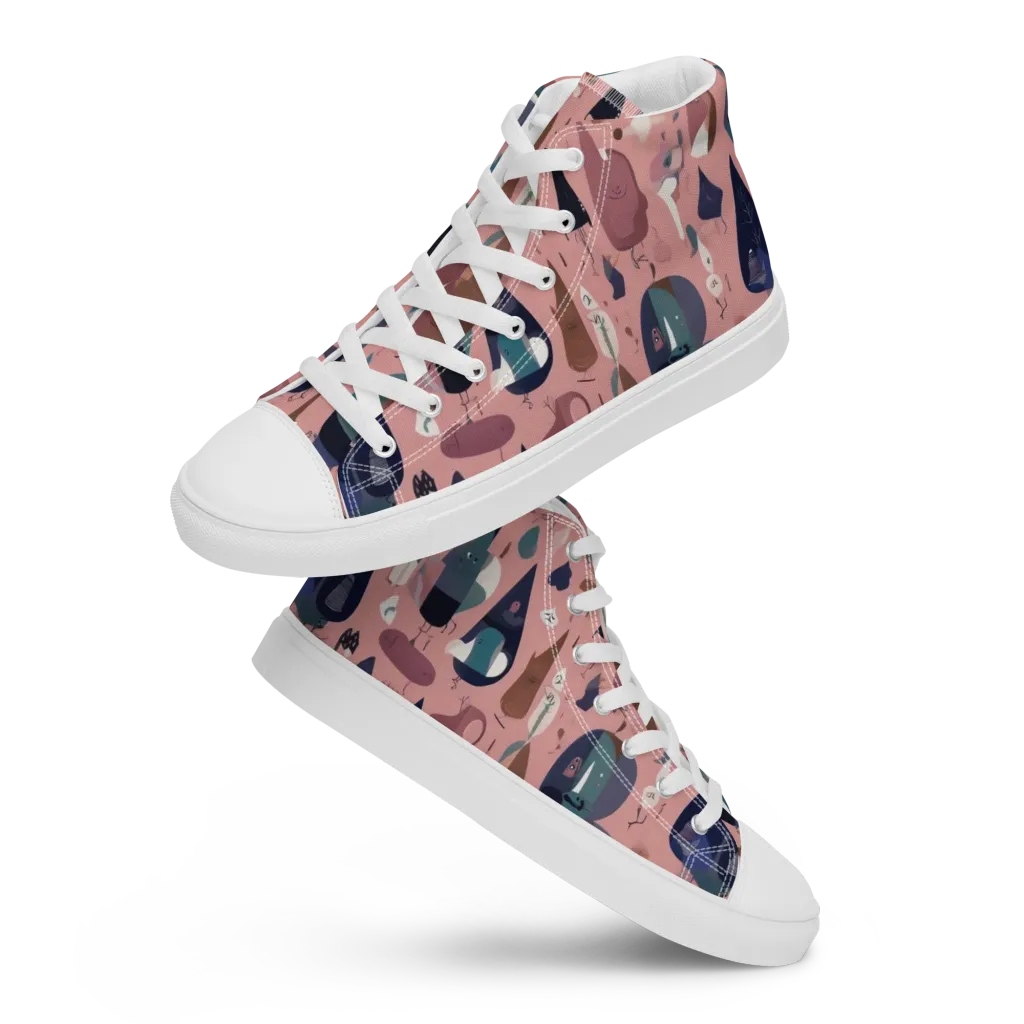 Rosy Oddbirds on Women's High Top Canvas Shoes — Front