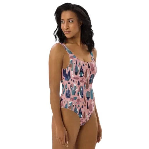 Rosy Oddbirds on a One-Piece Swimsuit