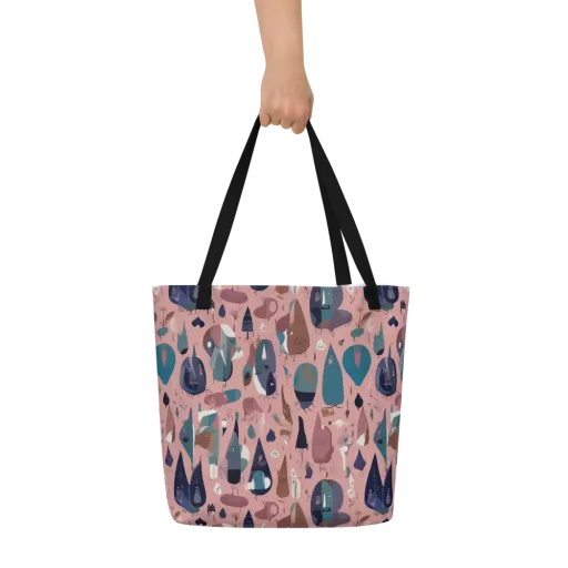 Rosy Oddbirds on a Large Tote Bag W/ Pocket