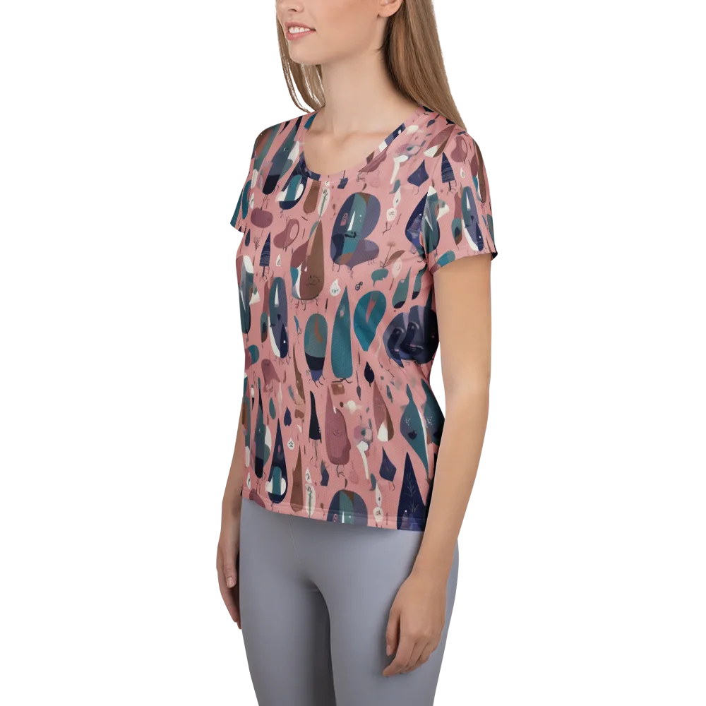 Rosy Oddbirds on Women's Athletic T-Shirt — Left