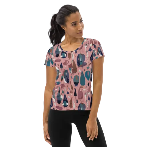 Rosy Oddbirds on a Women's Athletic T-Shirt