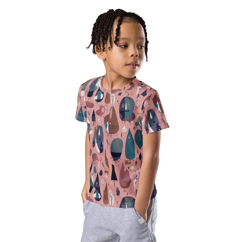 Rosy Oddbirds on Kids Crew Neck T-Shirt — Left Front