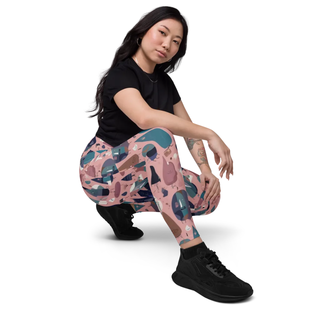 Rosy Oddbirds on Leggings with Pockets — Right Front