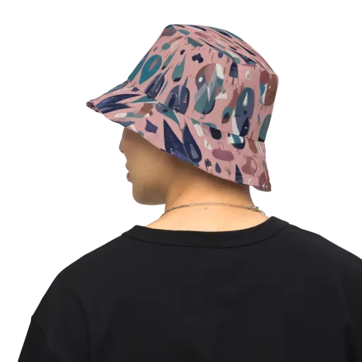Rosy Oddbirds on a Reversible Bucket Hat