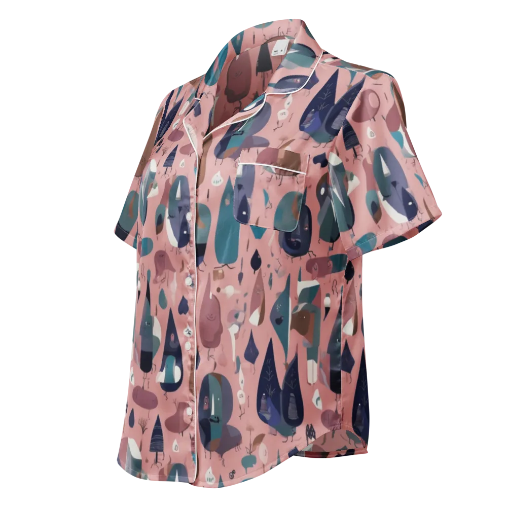 Rosy Oddbirds on Women's Short Sleeve Pajama Top — Left Front