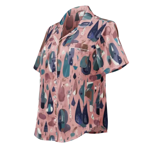 Rosy Oddbirds on a Women's Short Sleeve Pajama Top