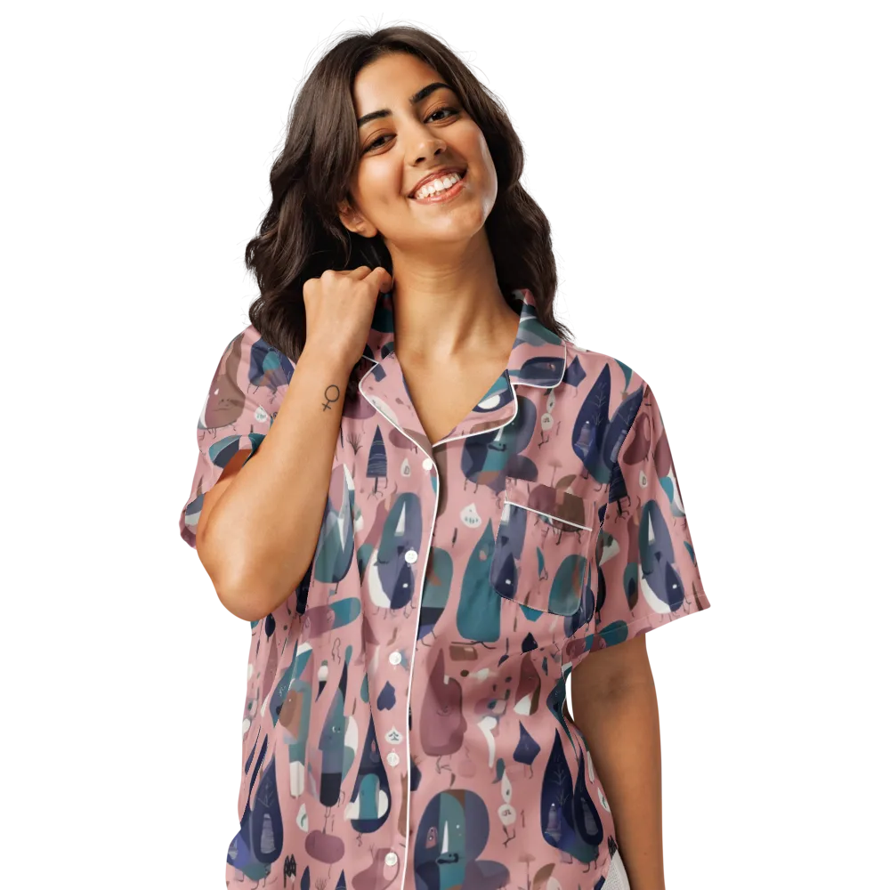 Rosy Oddbirds on Women's Short Sleeve Pajama Top — Front