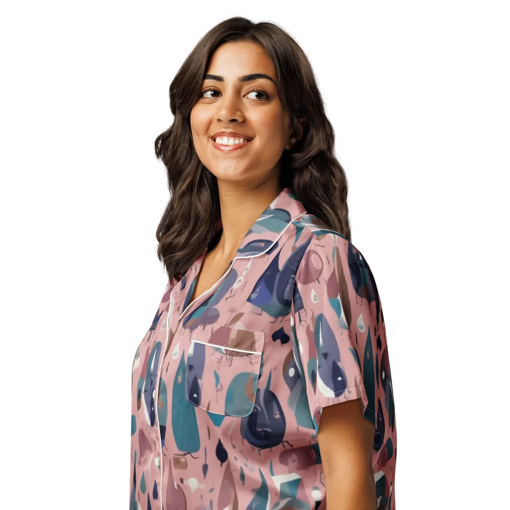 Rosy Oddbirds on Women's Short Sleeve Pajama Top — Left Front