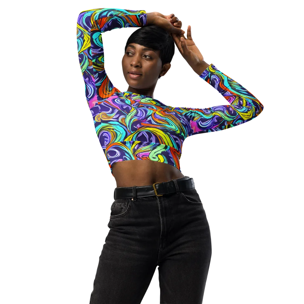 Flux Fantasia on Long Sleeve Crop Top — Front