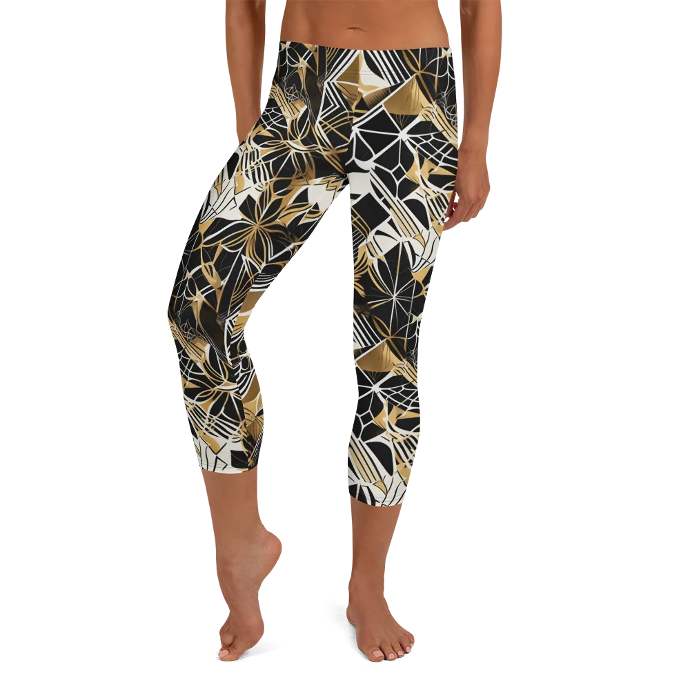 Black Tie Botanica on Capri Leggings — Front