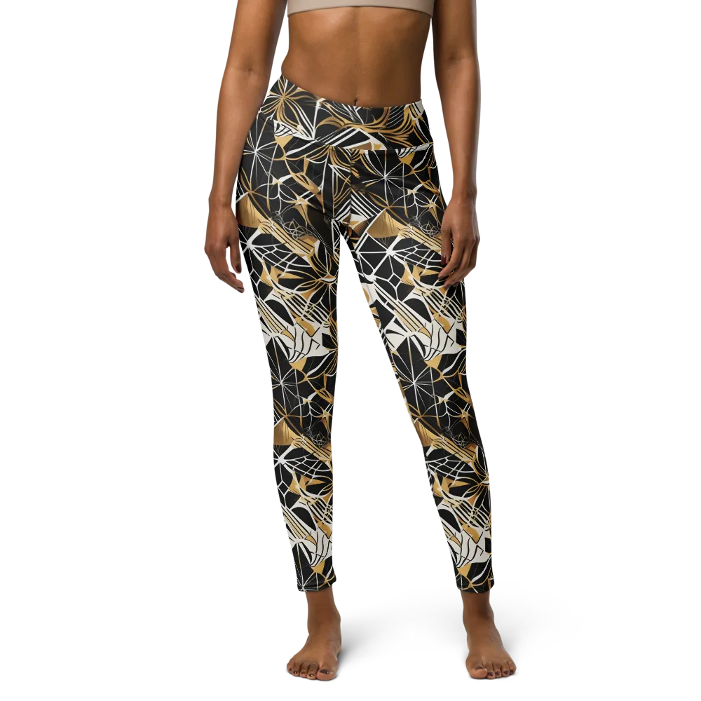 Black Tie Botanica on Yoga Leggings — Front