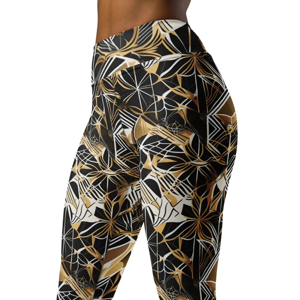 Black Tie Botanica on Yoga Leggings — Left Front