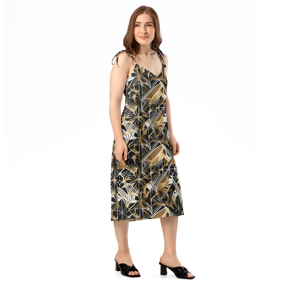 Black Tie Botanica on Slip Dress — Right Front
