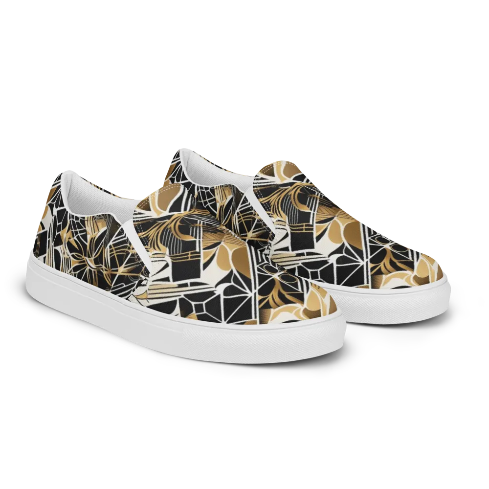 Black Tie Botanica on Men's Slip-On Canvas Shoes — Right Front