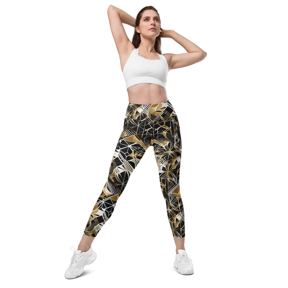 Black Tie Botanica on Leggings with Pockets — Front