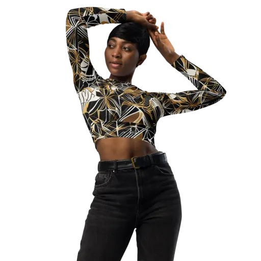 Black Tie Botanica on a Long Sleeve Crop Top