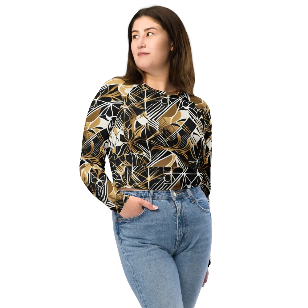 Black Tie Botanica on Long Sleeve Crop Top — Front