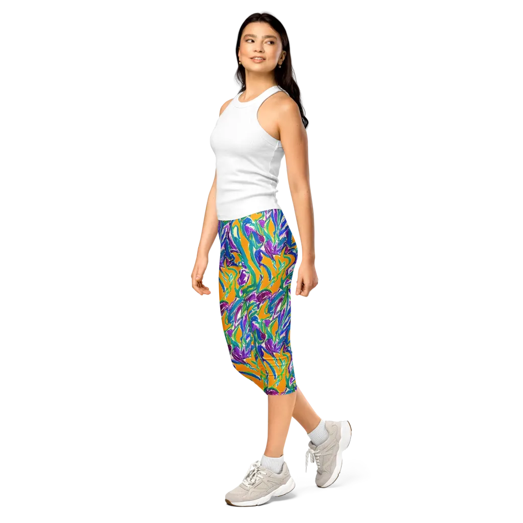 Tropical Voltage on Capri Leggings — Left Front