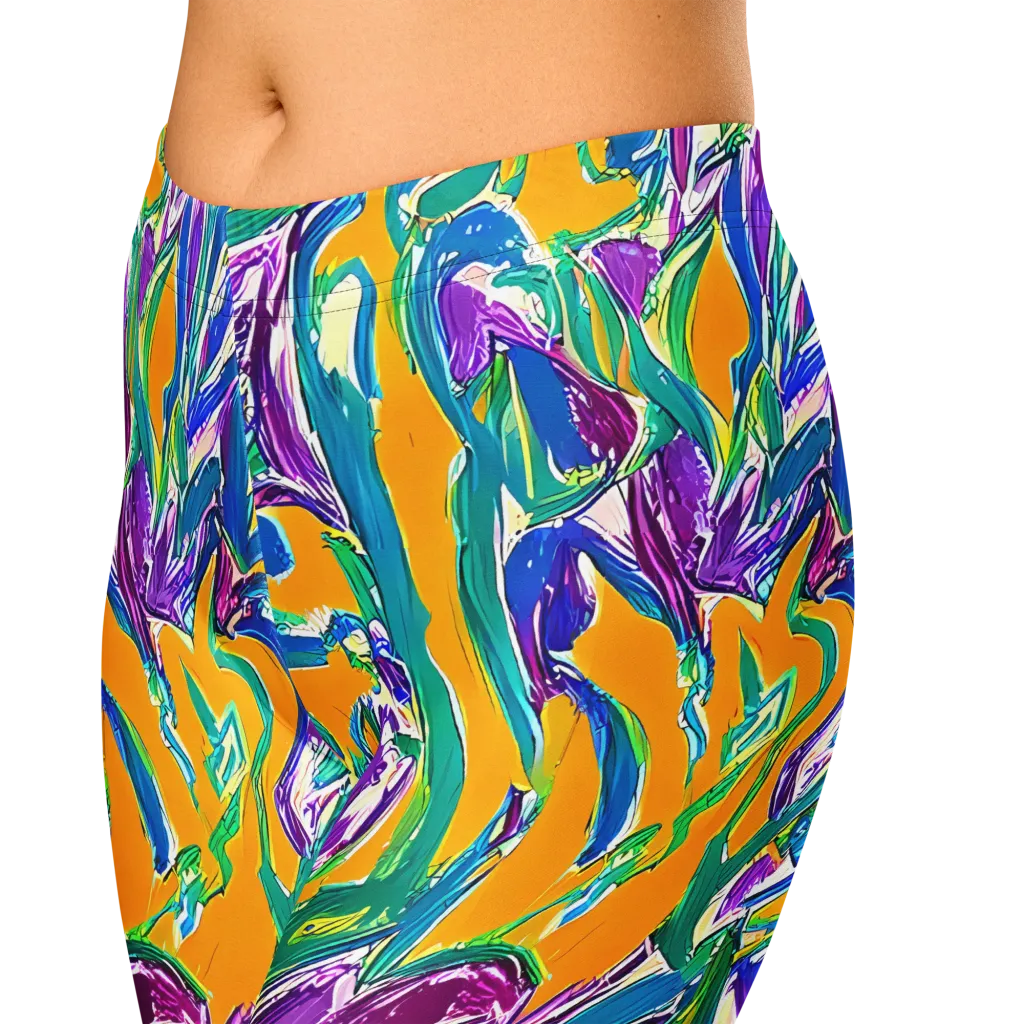 Tropical Voltage on Capri Leggings — Zoomed-in