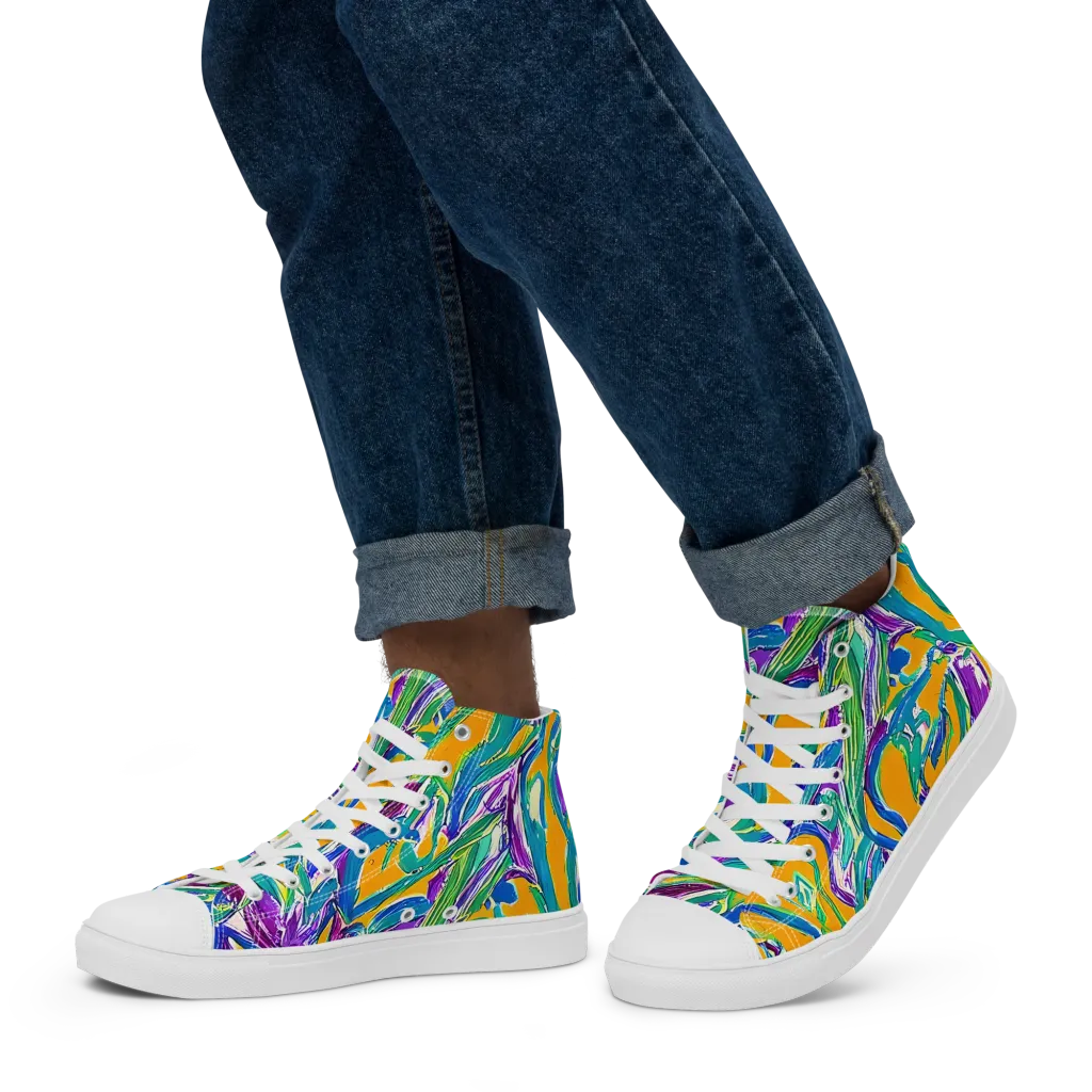 Tropical Voltage on Men's High Top Canvas Shoes — Left