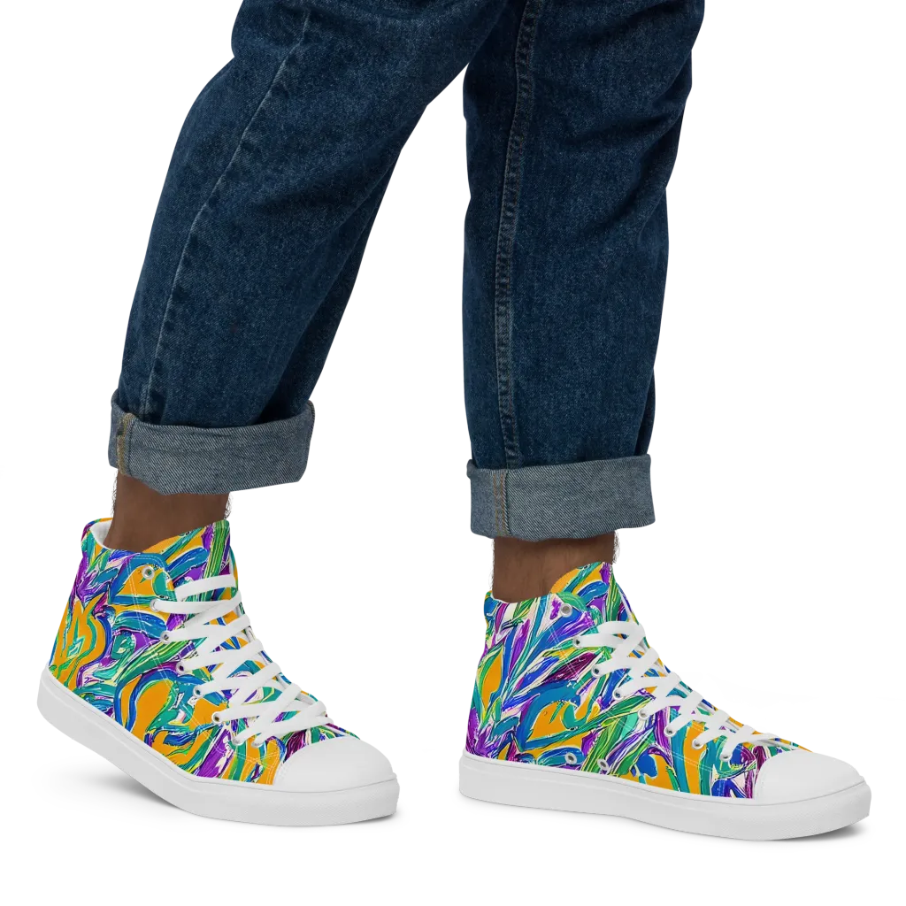 Tropical Voltage on Men's High Top Canvas Shoes — Right