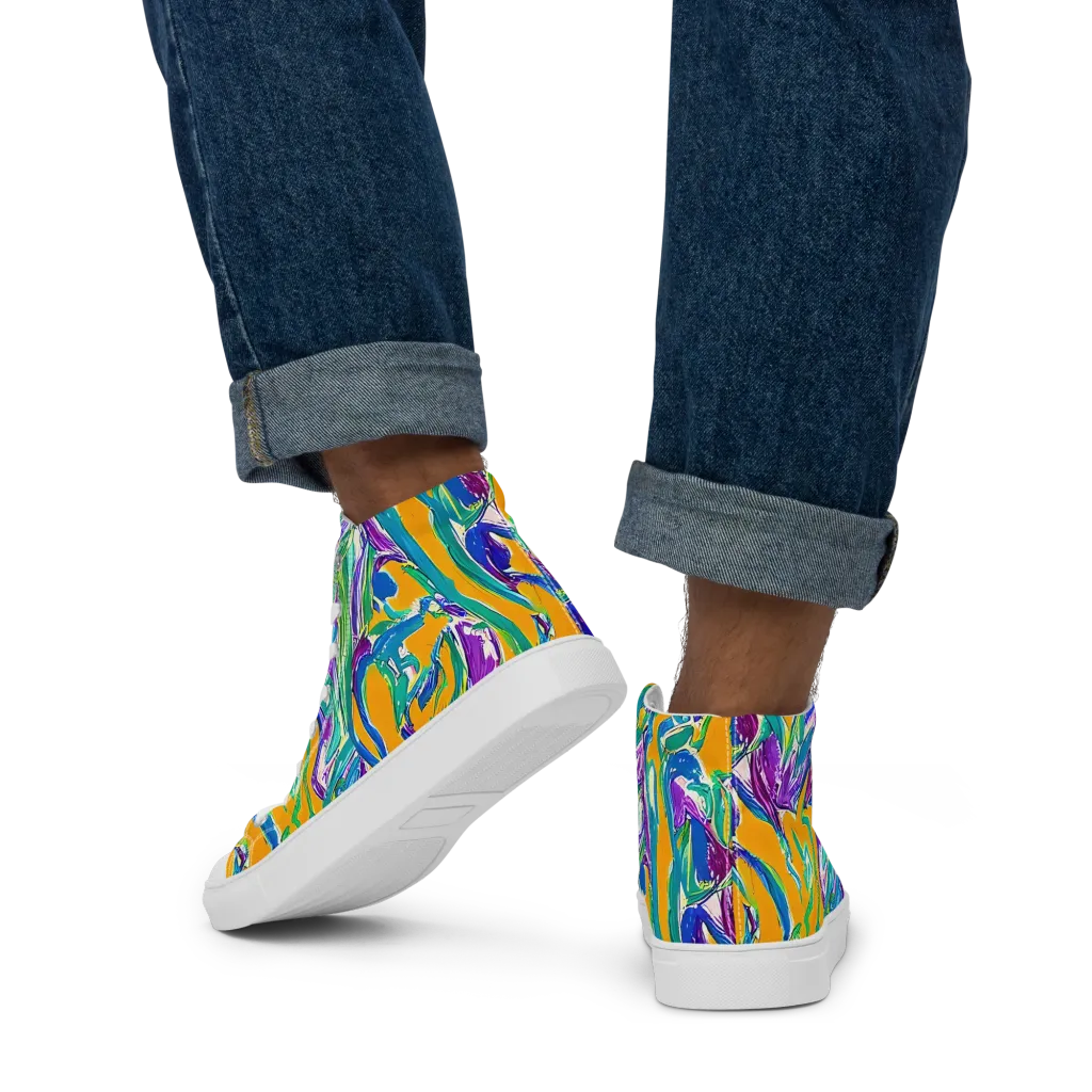 Tropical Voltage on Men's High Top Canvas Shoes — Back