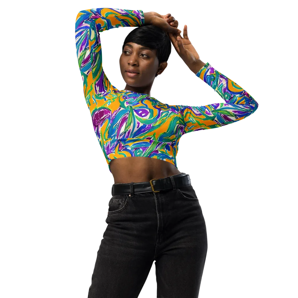 Tropical Voltage on Long Sleeve Crop Top — Front