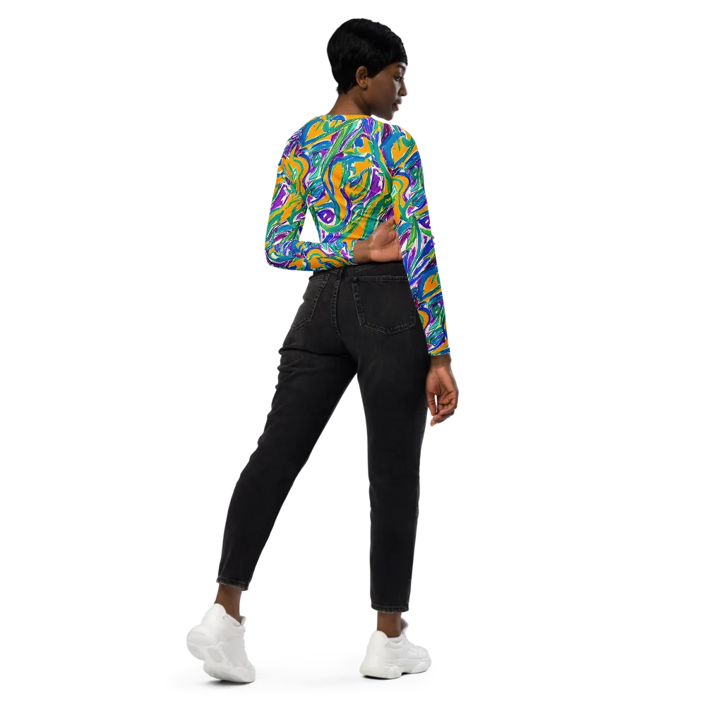 Tropical Voltage on Long Sleeve Crop Top — Right Back