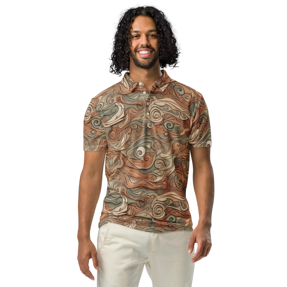 Copper Paisley Drift on Men's Slim Fit Polo Shirt — Front