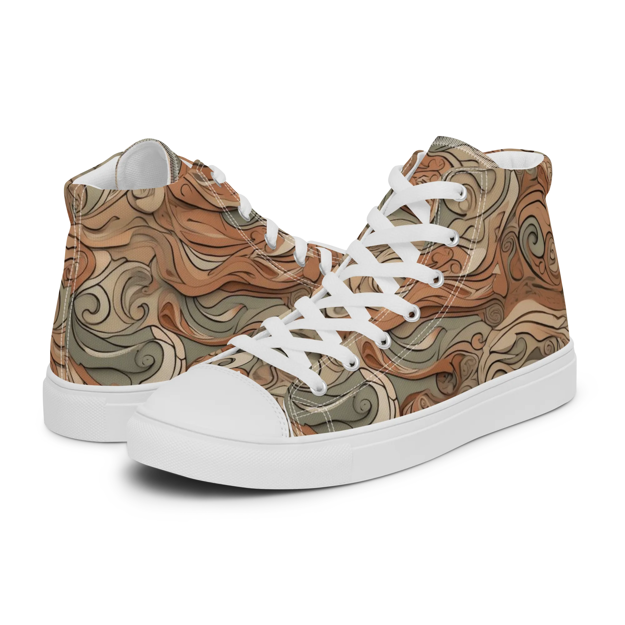 Copper Paisley Drift on Women's High Top Canvas Shoes — Left