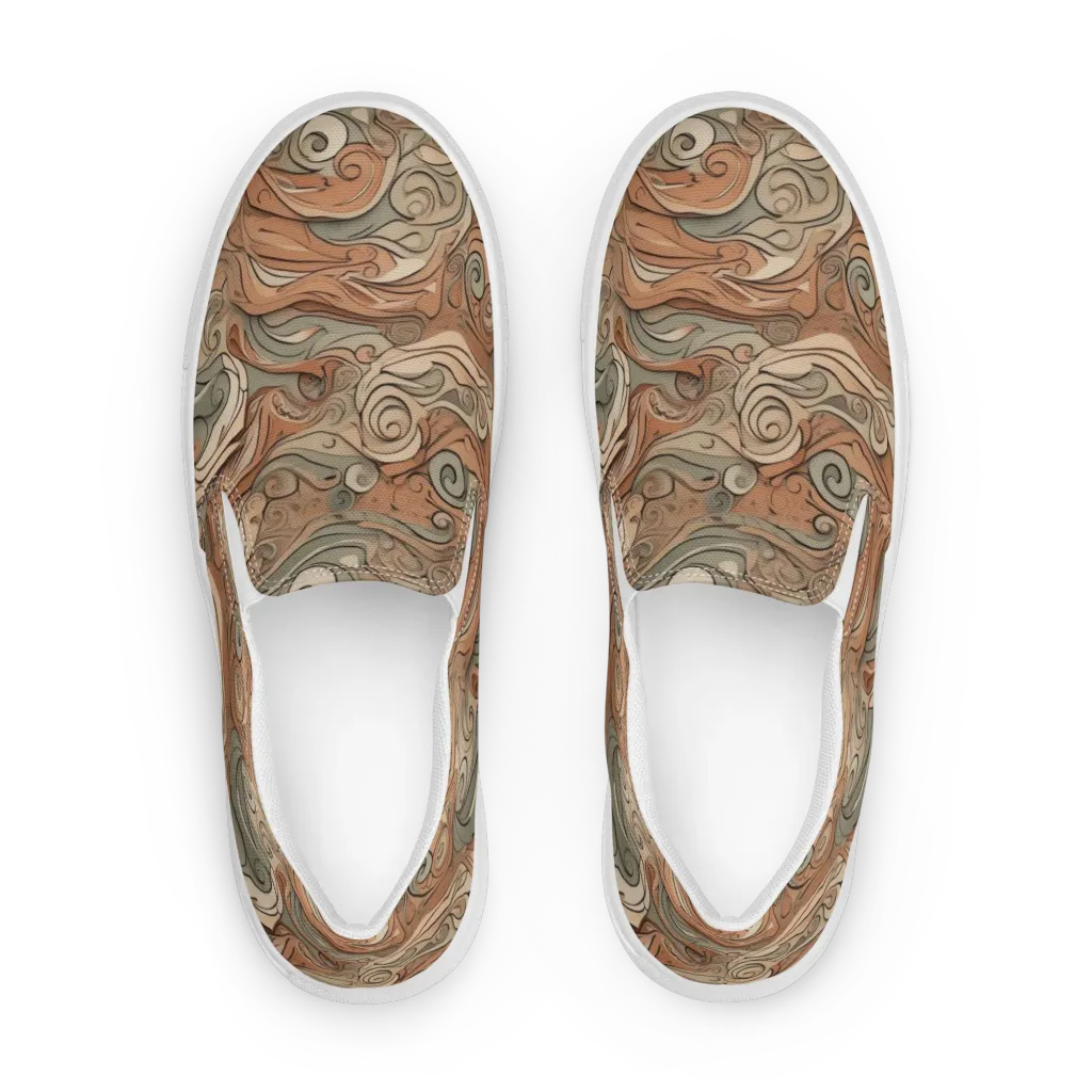 Copper Paisley Drift on Women's Slip-On Canvas Shoes — Front