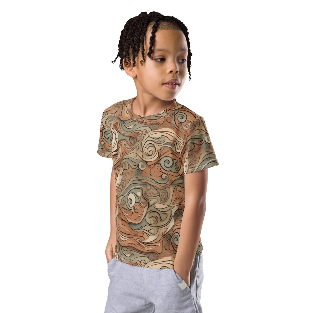 Copper Paisley Drift on Kids Crew Neck T-Shirt — Left Front