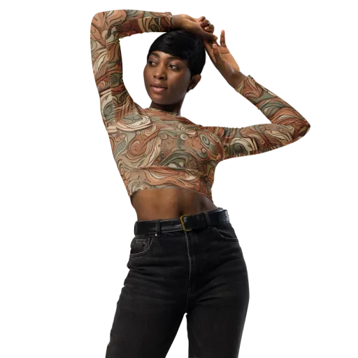 Copper Paisley Drift on a Long Sleeve Crop Top