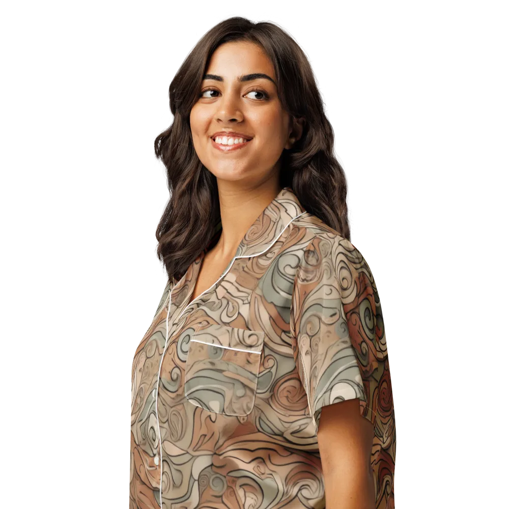 Copper Paisley Drift on Women's Short Sleeve Pajama Top — Left Front
