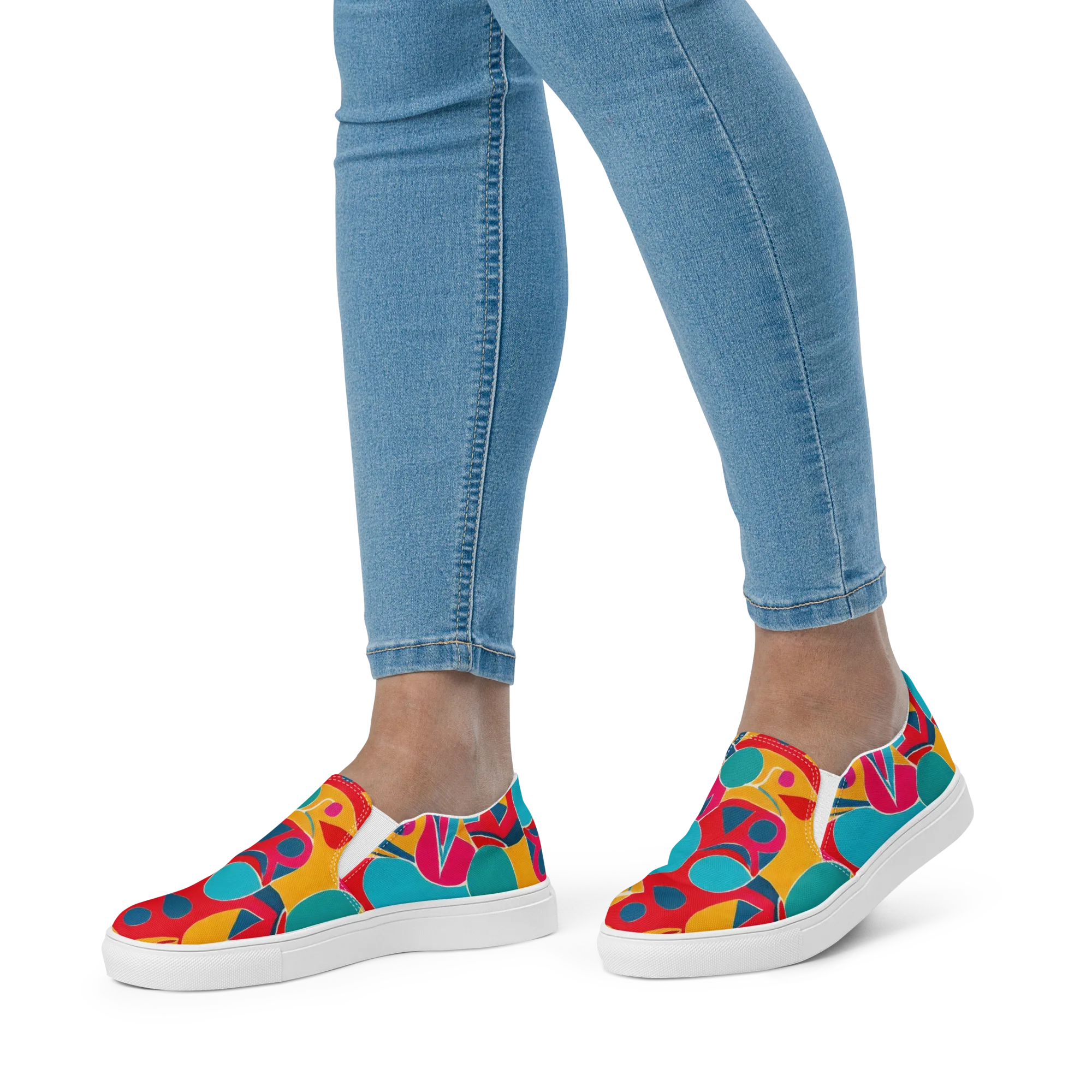 Chromatic Jumble on Women's Slip-On Canvas Shoes — Front