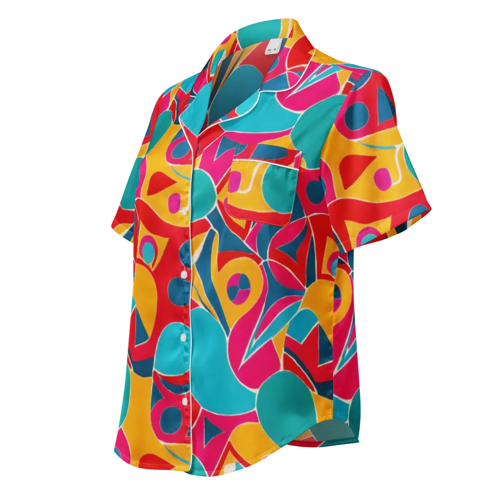 Chromatic Jumble on Women's Short Sleeve Pajama Top — Left Front