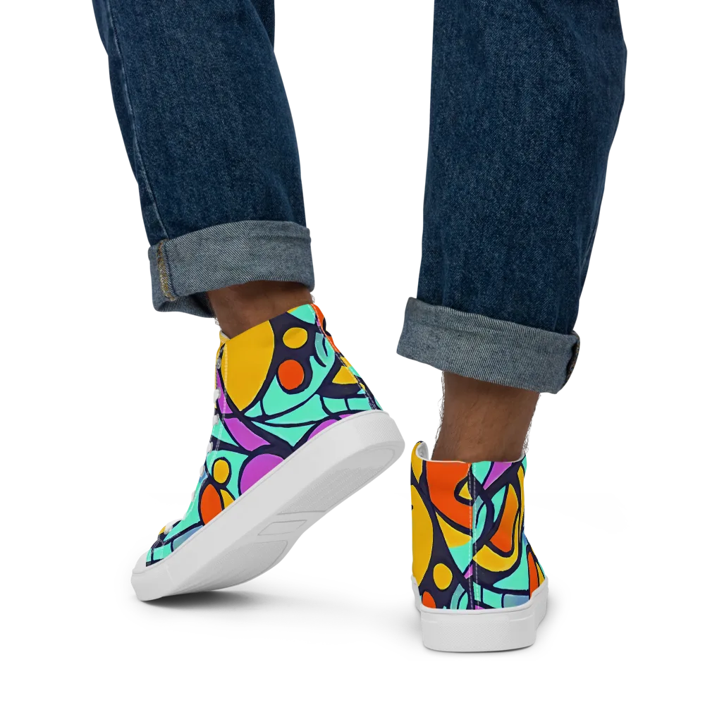 Ultraviolet Pop on Men's High Top Canvas Shoes — Back