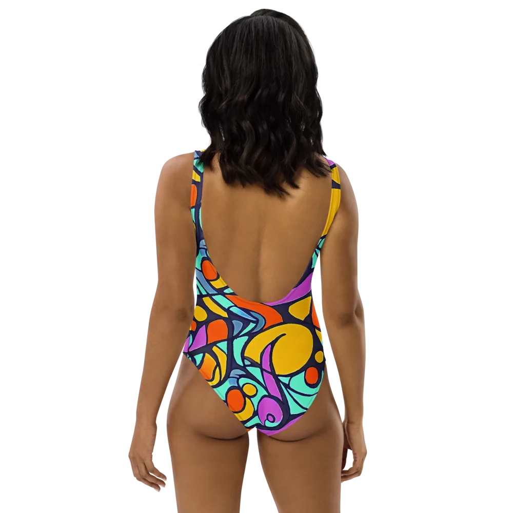 Ultraviolet Pop on One-Piece Swimsuit — Back