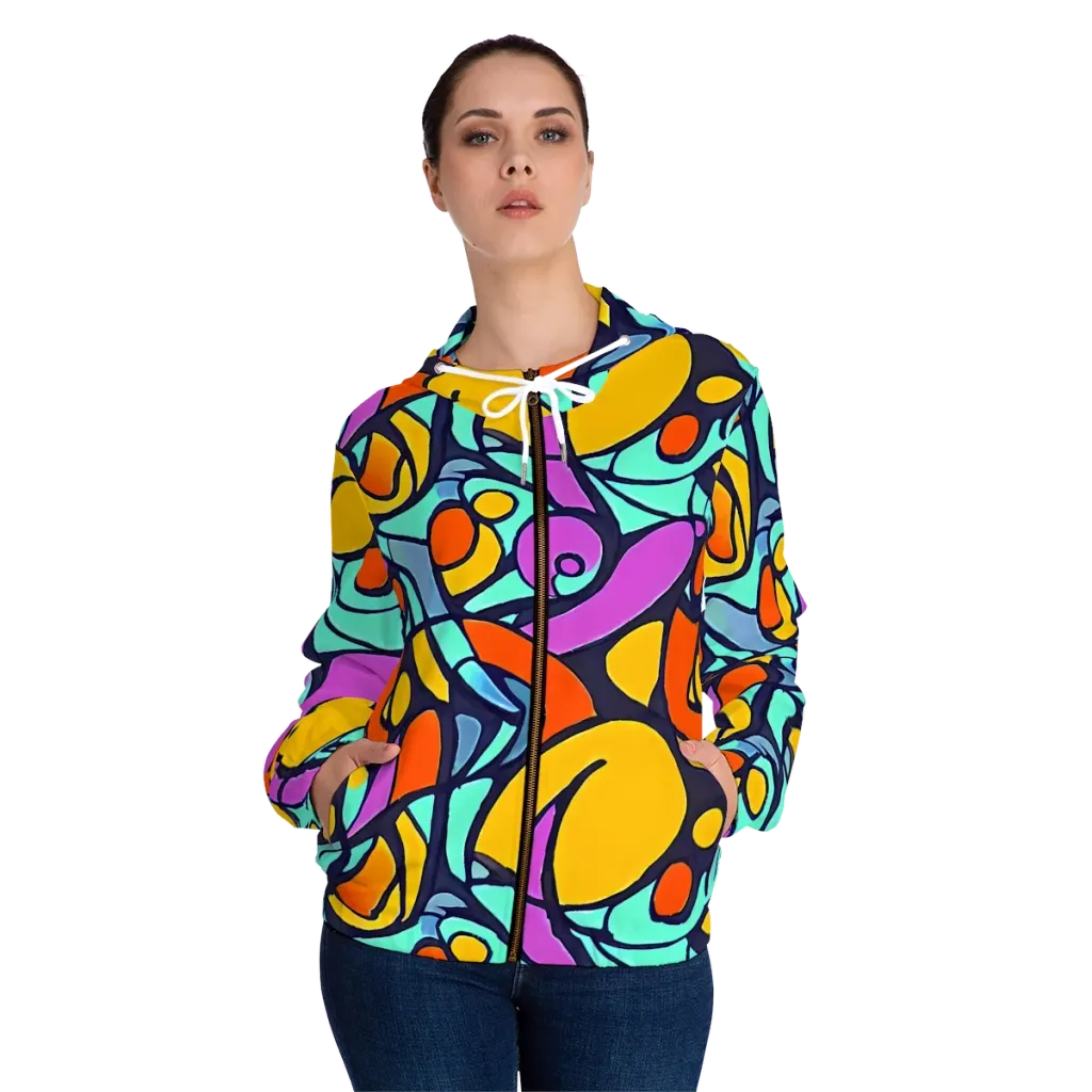 Ultraviolet Pop on Women's Full-Zip Hoodie — Front On Person