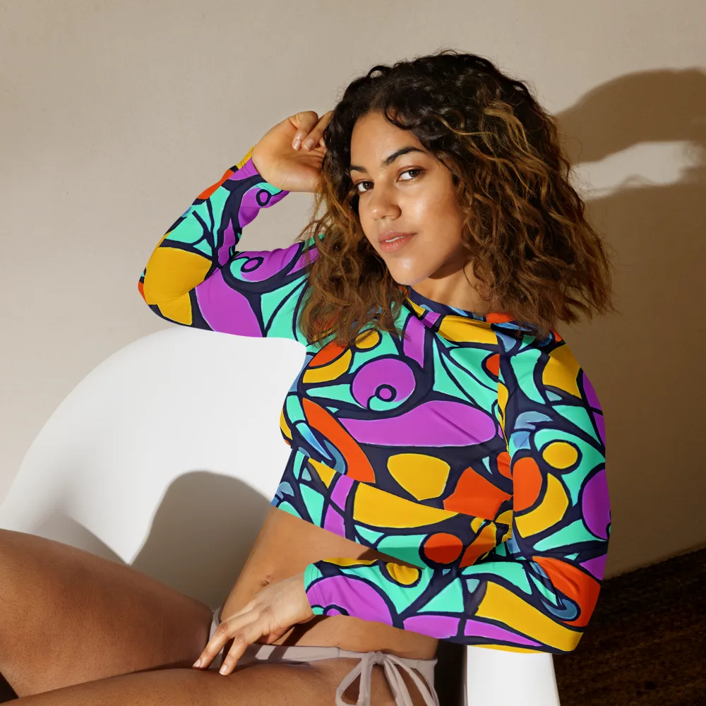 Ultraviolet Pop on Long Sleeve Crop Top — Left Front