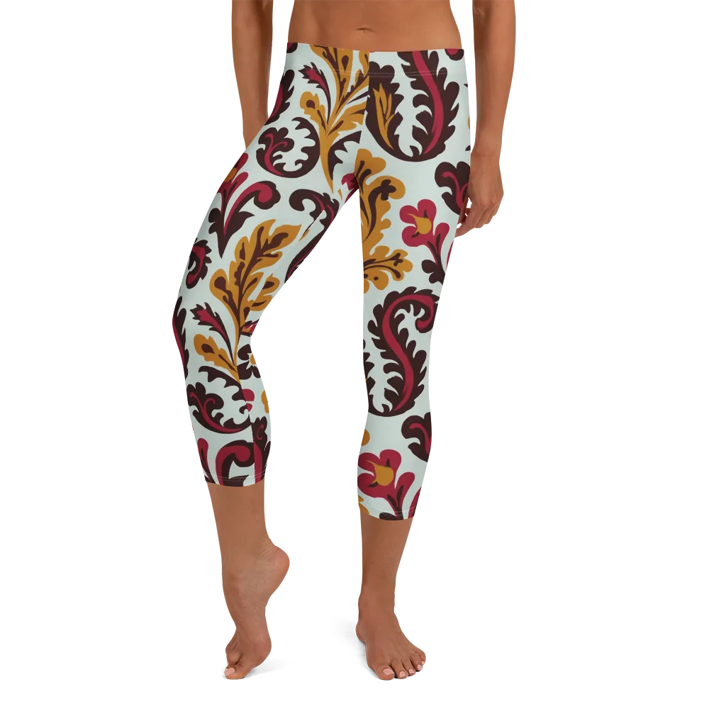Garnet Paisley Garden on Capri Leggings — Front
