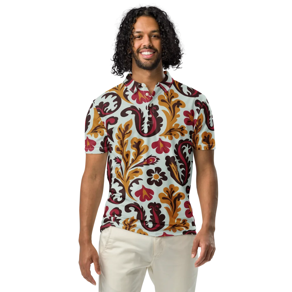 Garnet Paisley Garden on Men's Slim Fit Polo Shirt — Front