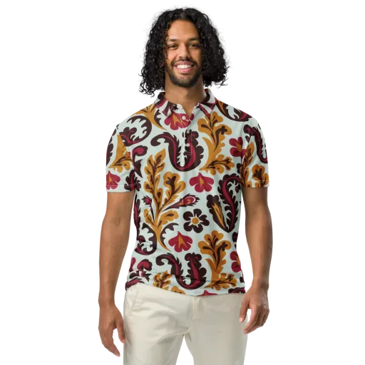 Garnet Paisley Garden on a Men's Slim Fit Polo Shirt